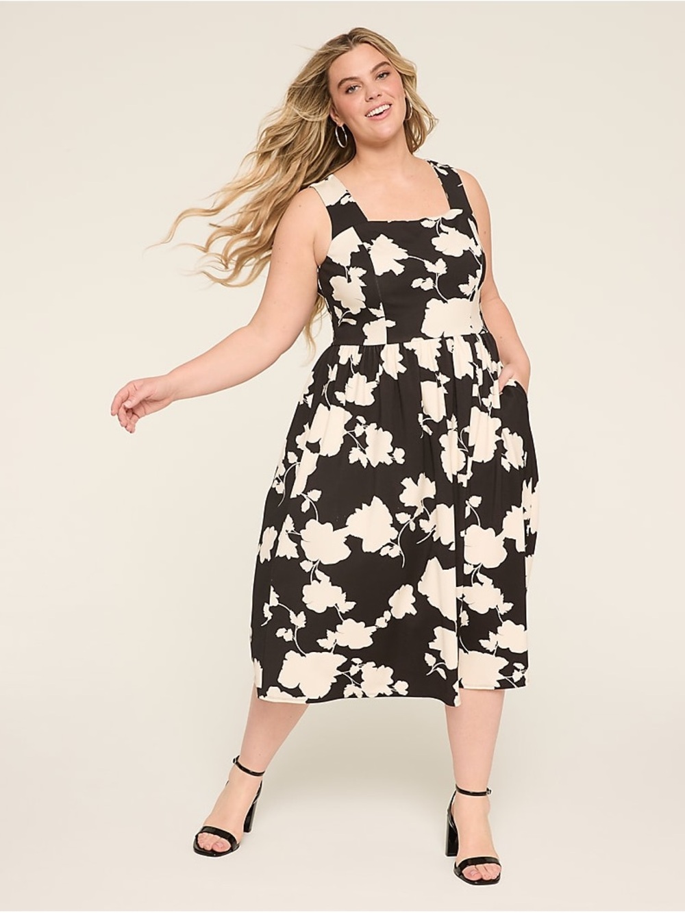 Lane Bryant Black & Ivory Floral Fit & Flare Midi Dress – Women’s Size 18/20